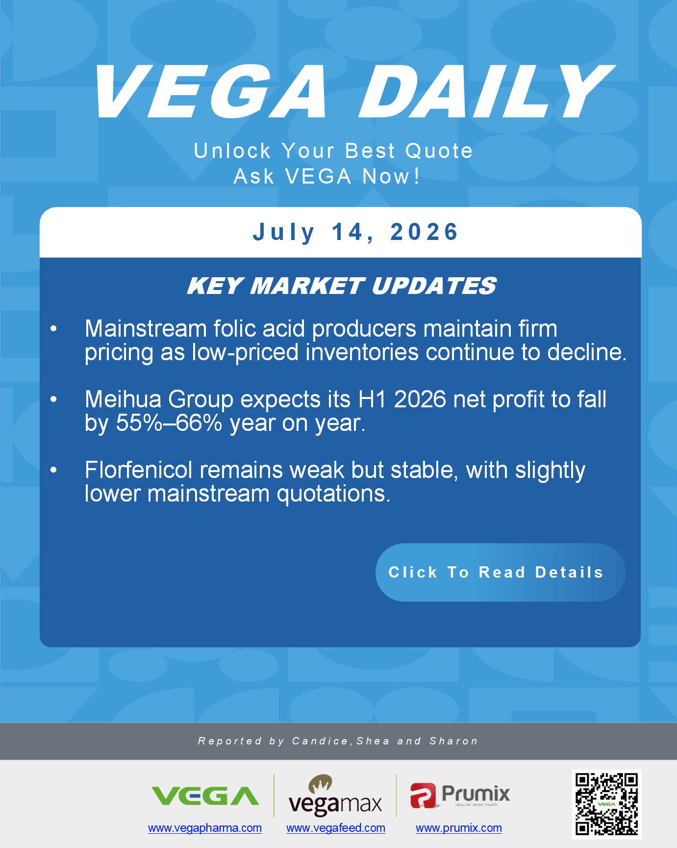 VEGA Daily 20260714 Folic Acid Meihua H1 Profit Florfenicol Update.png